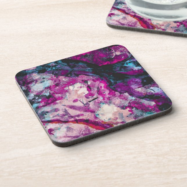 Ruby and Sapphire Crystal Geode Abstract Beverage Coaster (Left Side)