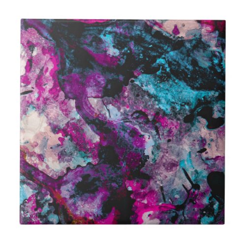 Ruby and Sapphire Crystal Geode Abstract Ceramic Tile