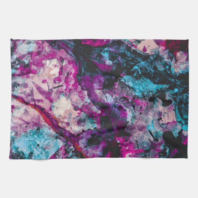 Ruby and Sapphire Crystal Geode Abstract Kitchen Towel (Horizontal)