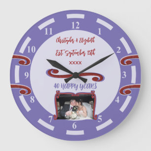 Ruby Anniversary 40 years add names photo purple Large Clock