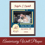 Ruby Anniversary 40 years photo names red blue Award Plaque<br><div class="desc">Ruby anniversary keepsake wood plaque.
A gift for the happy couple celebrating 40 years together.
Add a photo,  names and the established date / year.
Red,  ivory,  yellow and blue with love hearts.</div>