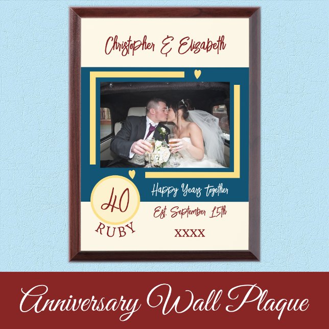 Ruby Anniversary 40 years photo names red blue Award Plaque (Creator Uploaded)