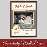 Ruby Anniversary 40 years photo names red grey Award Plaque<br><div class="desc">Ruby anniversary keepsake wood plaque.
A gift for the happy couple celebrating 40 years together.
Add a photo,  names and the established date / year.
Red,  ivory,  yellow and grey with love hearts.</div>