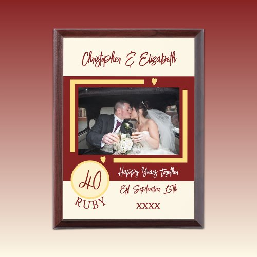 Ruby Anniversary 40 years photo names red ivory Award Plaque