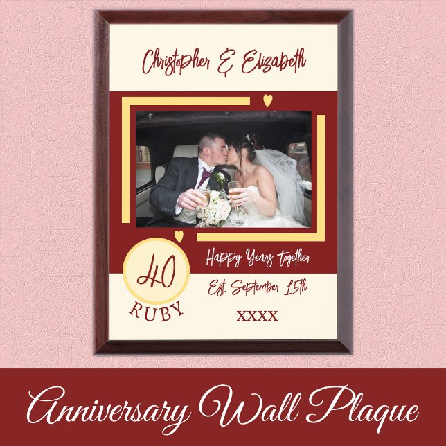 Ruby Anniversary 40 years photo names red ivory Award Plaque (Creator Uploaded)