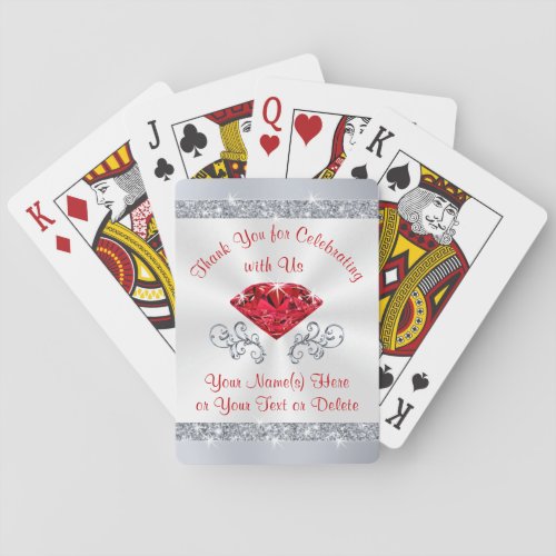Ruby Anniversary Thank You Playing Card Favors