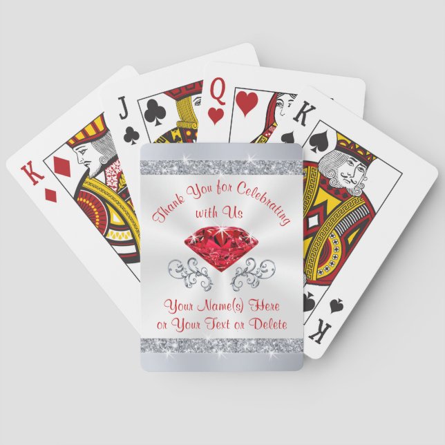Ruby Anniversary Thank You Playing Card Favors (Back)