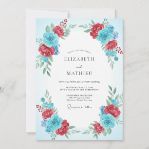Ruby Azure Ranunculus Eucalyptus Wedding Invitation