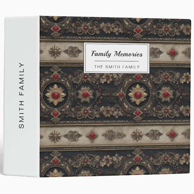 Ruby Baroque Gothic Elegance Pattern 3 Ring Binder (Front/Spine)