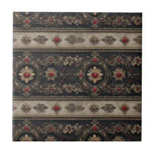 Ruby Baroque Gothic Elegance Pattern Ceramic Tile