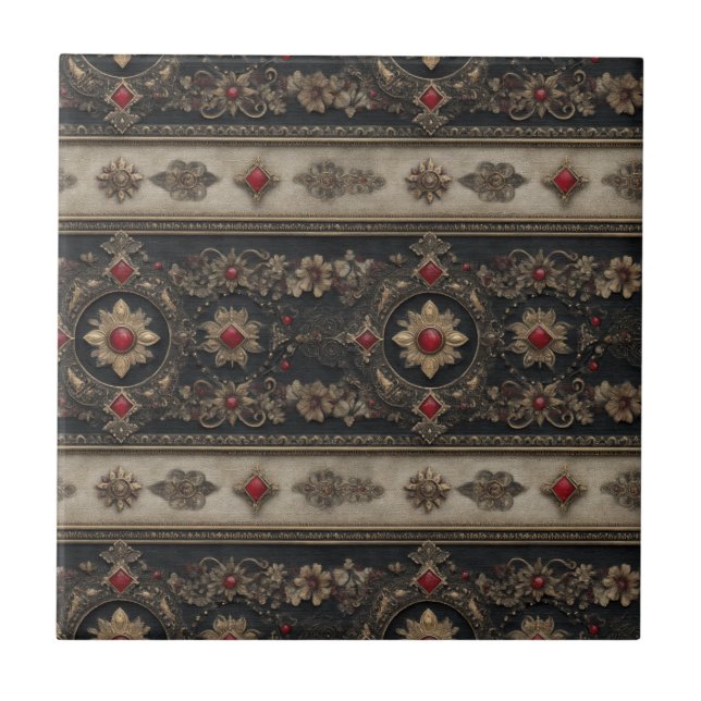 Ruby Baroque Gothic Elegance Pattern Ceramic Tile (Front)