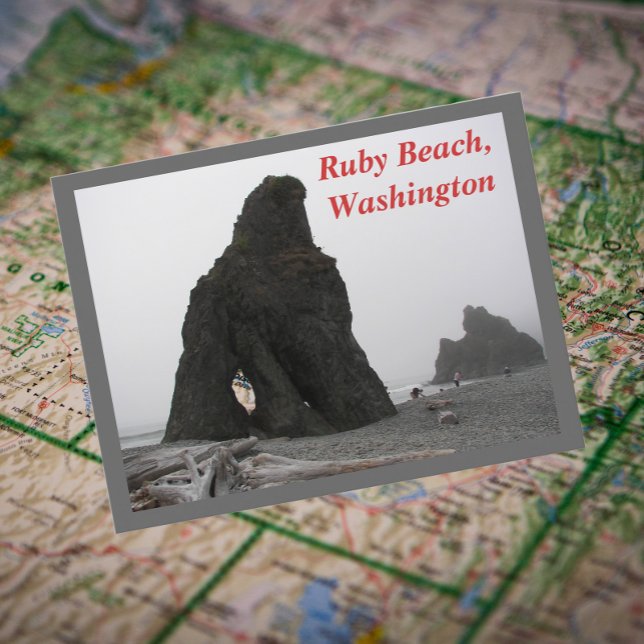 Ruby Beach, Washington Travel Photo Postcard (In Situ Map)