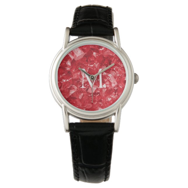 Ruby Birthstone Monogram Personalized Name Watch (Front)