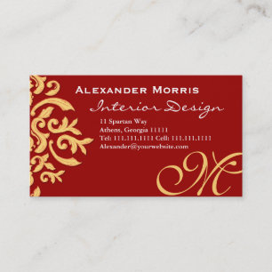 Ruby Black and Gold Elegant Baroque Damask Business Card