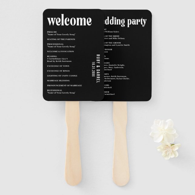 Ruby Black Modern Wedding Hand Fan (Front and Back)