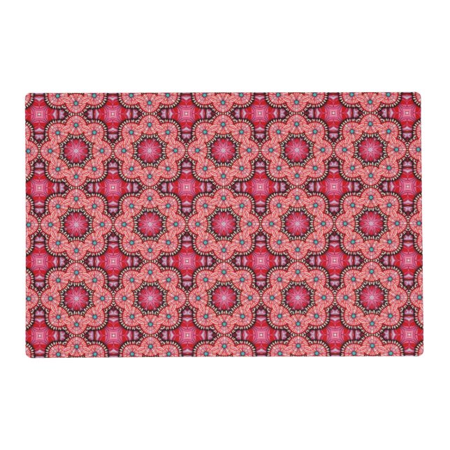 Ruby Bloom Tile – Ornamental Red Floral Pattern Placemat (Front)