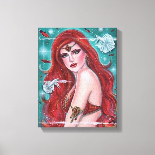 Ruby Carmina red mermaid art by Renee Lavoie Canvas Print