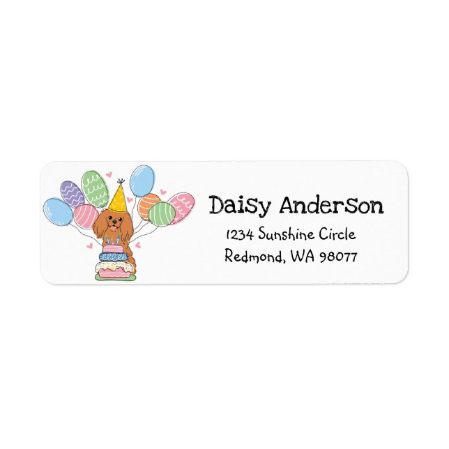 Ruby Cavalier Birthday Party Return Address Label (Front)