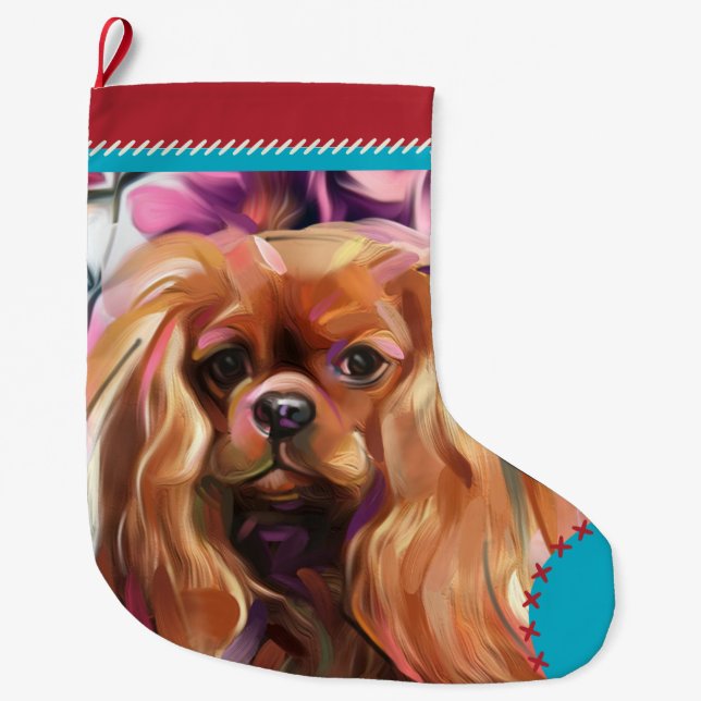 Ruby Cavalier Christmas Stocking red turquoise (Front)