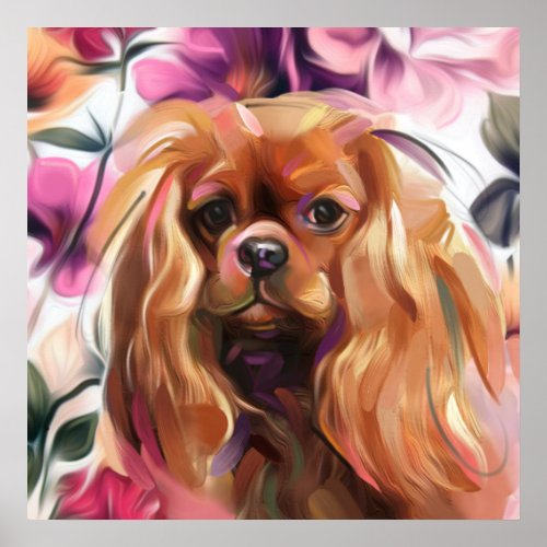 Ruby Cavalier dog art print on paper  large