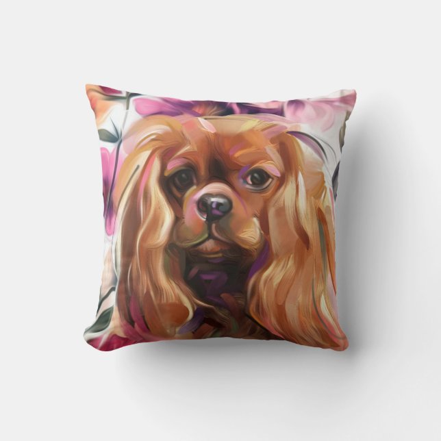 'Ruby' Cavalier dog art print pillow (Front)