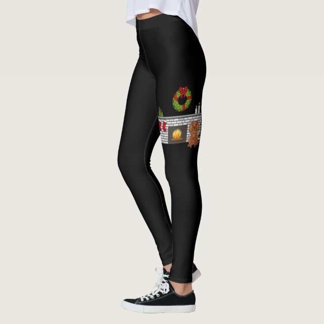 Ruby Cavalier Dog In A Christmas Room Black Leggings (Left)