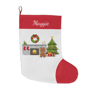 Ruby Cavalier Dog In A Christmas Room &amp; Name Large Christmas Stocking