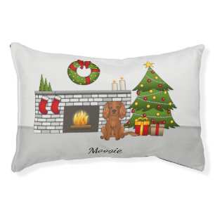 Ruby Cavalier Dog In A Christmas Room & Name Pet Bed