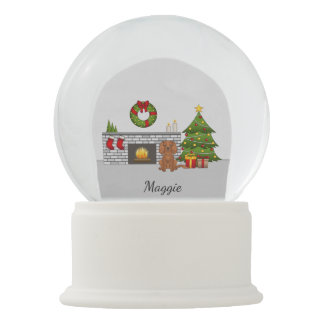 Ruby Cavalier Dog In A Christmas Room &amp; Name Snow Globe