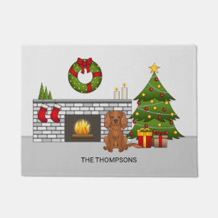 Ruby Cavalier Dog In A Christmas Room & Text Doormat