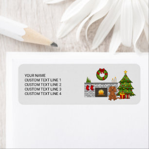 Ruby Cavalier Dog In A Christmas Room & Text Label