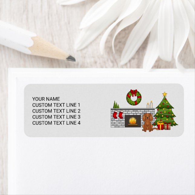 Ruby Cavalier Dog In A Christmas Room & Text Label (Insitu)