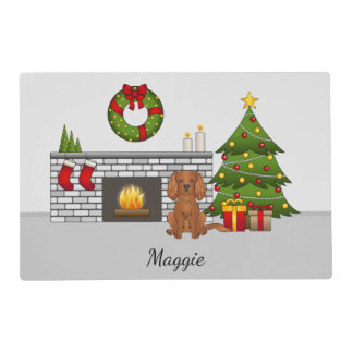 Ruby Cavalier Dog In A Christmas Room &amp; Text Placemat