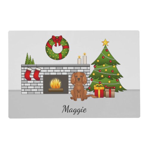 Ruby Cavalier Dog In A Christmas Room  Text Placemat