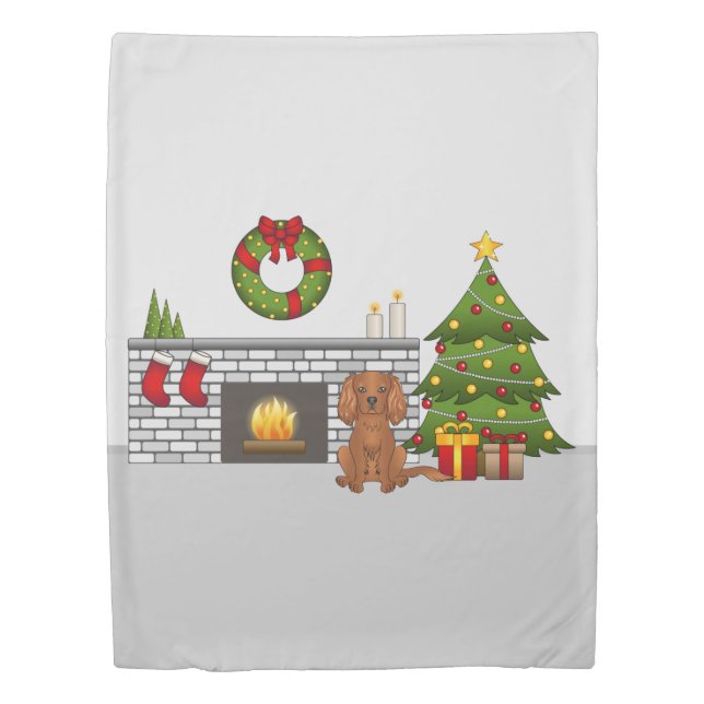 Ruby Cavalier Dog In A Festive Christmas Room Duvet Cover (Front)