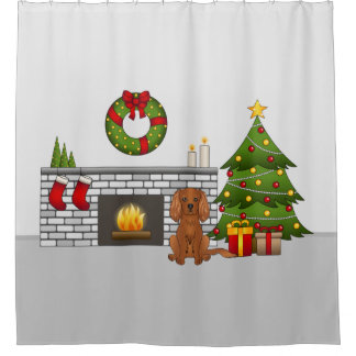 Ruby Cavalier Dog In A Festive Christmas Room Shower Curtain