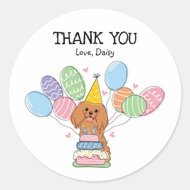 Ruby Cavalier King Charles Spaniel Birthday Classic Round Sticker (Front)