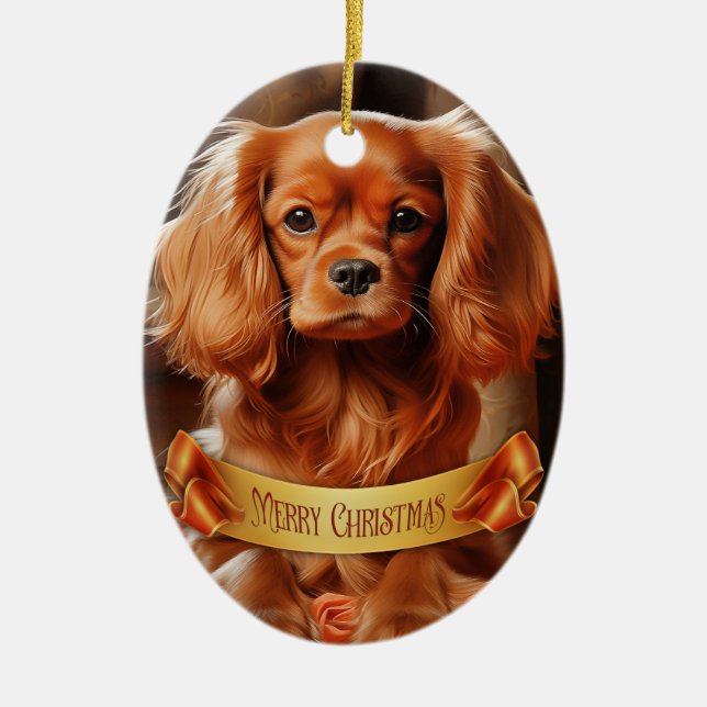 Ruby Cavalier King Charles Spaniel Ceramic Ornament (Front)