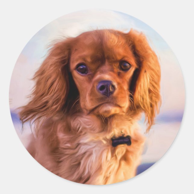 Ruby Cavalier King Charles Spaniel Dog Classic Round Sticker (Front)