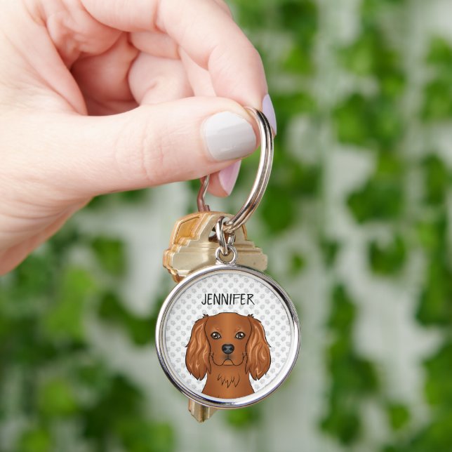 Ruby Cavalier King Charles Spaniel Dog & Name Keychain (Hand)