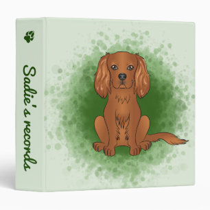 Ruby Cavalier King Charles Spaniel Dog On Green 3 Ring Binder