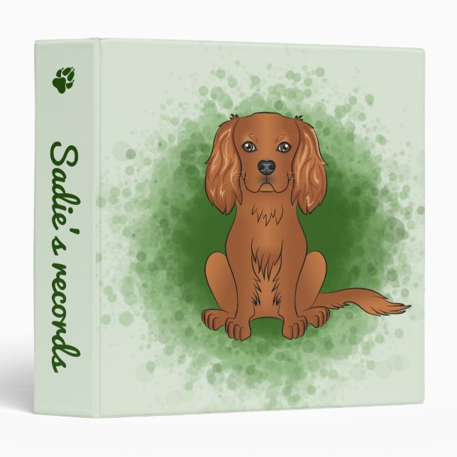 Ruby Cavalier King Charles Spaniel Dog On Green 3 Ring Binder (Front/Spine)