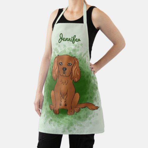 Ruby Cavalier King Charles Spaniel Dog On Green Apron