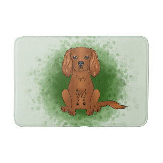 Ruby Cavalier King Charles Spaniel Dog On Green Bath Mat