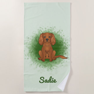 Ruby Cavalier King Charles Spaniel Dog On Green Beach Towel