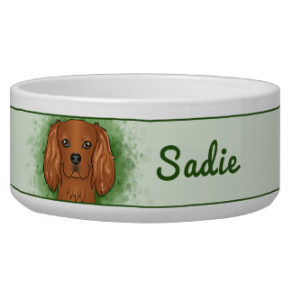 Ruby Cavalier King Charles Spaniel Dog On Green Bowl
