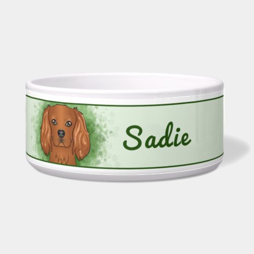 Ruby Cavalier King Charles Spaniel Dog On Green Bowl