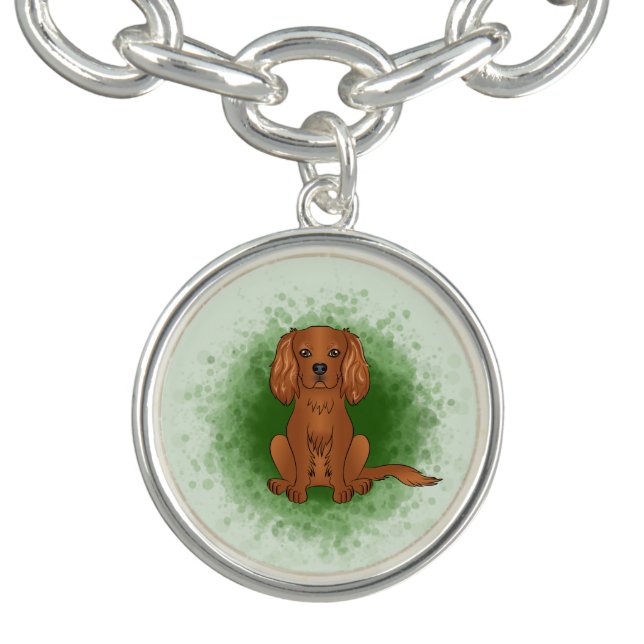 Ruby Cavalier King Charles Spaniel Dog On Green Bracelet (Design)