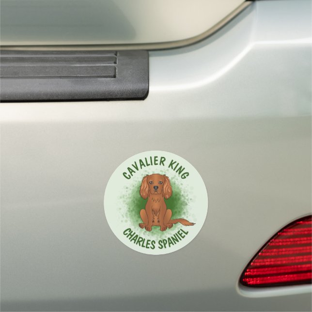 Ruby Cavalier King Charles Spaniel Dog On Green Car Magnet (In Situ)