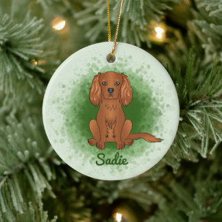 Ruby Cavalier King Charles Spaniel Dog On Green Ceramic Ornament